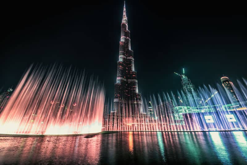 Las fuentes danzantes y el Burj Khalifa