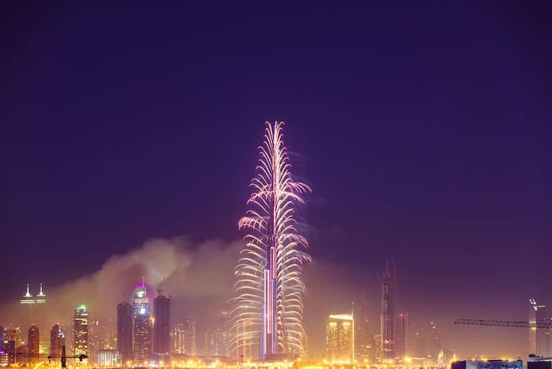 Fuegos artificiales de Nochevieja en Dubái